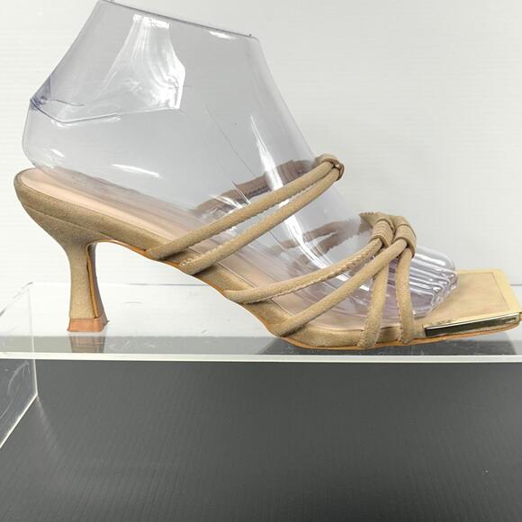 Torgeis New York Sz 7.5 3" Heeled "Suede" Tan Sandals Strappy Women's MEDINILLA - Picture 4 of 12